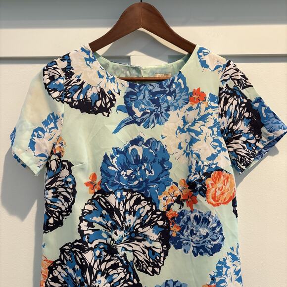J Crew Dress Women 0 Blue Green Orange Floral Short Sleeve Lined Brunch Cocktail - Picture 3 of 11